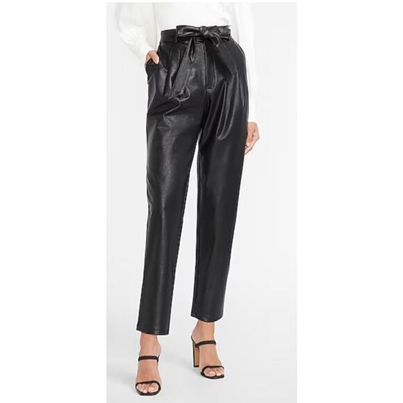 Express Black Faux Leather Ankle High Rise Paperbag Pants,4R - Picture 3 of 10